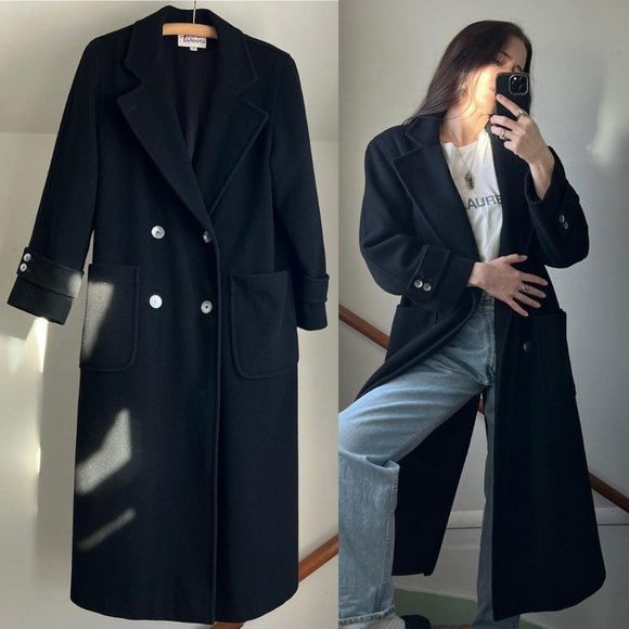 Talbots Jackets & Blazers - Vintage Black Wool Trench Coat Maxi Double Breasted Jacket Long Minimalist Chic